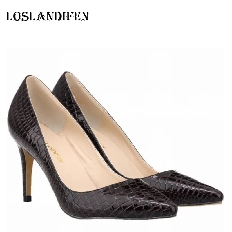 

Loslandifen Women Fashion Sexy Pointed Toe Snake Pattern Plus Size 35-42 Office High Heel Shoes Autumn Summer Daily Pumps