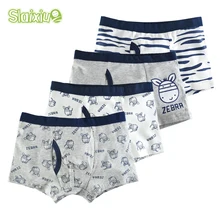 4 шт./партия шорты из хлопка Нижнее белье для мальчиков детское нижнее белье трусики боксеры с рисунками из мультфильмов, мягкие детские трусы для подростков от 4 до 14 лет