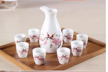

A pot of 8 eight cups without disk Ceramic small cup Qing wine jug art tea pot Decoration crafts home no wood base