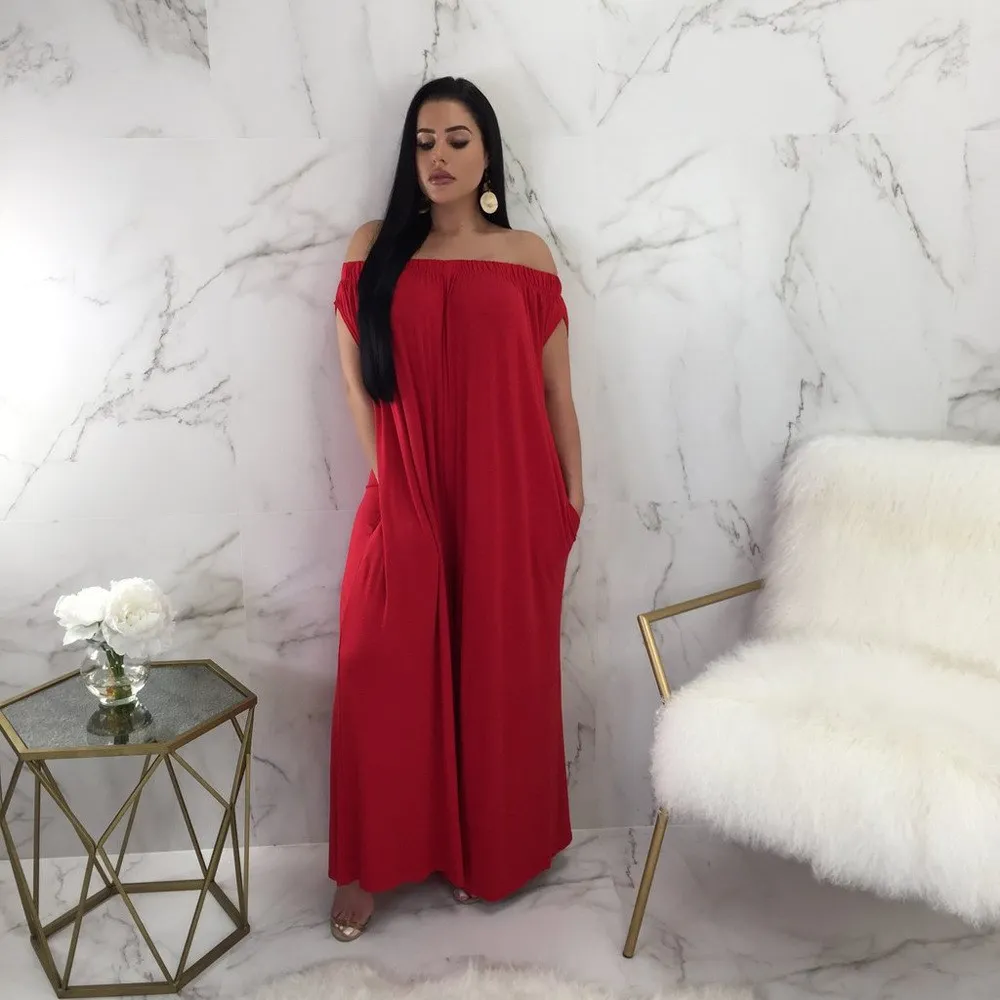 Women Plus Size Off Shoulder Jumpsuit Strapless Casual Romper Solid Sexy Wide Leg Pants Loose Jumpsuit Overalls Women Plus Size Off Shoulder Jumpsuit Strapless Casual Romper Solid Sexy Wide Leg Pants Loose Jumpsuit Overalls