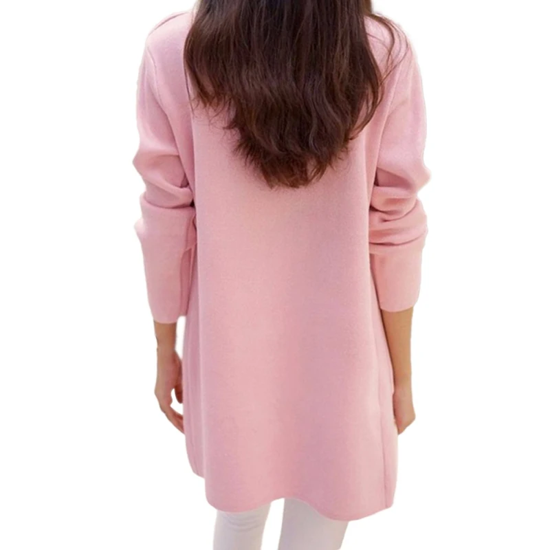 Женский Осенний однотонный длинный кардиган с v-образным вырезом, Женский Тонкий Свободный вязаный свитер с карманами, повседневная верхняя одежда, черный, розовый цвет, новинка