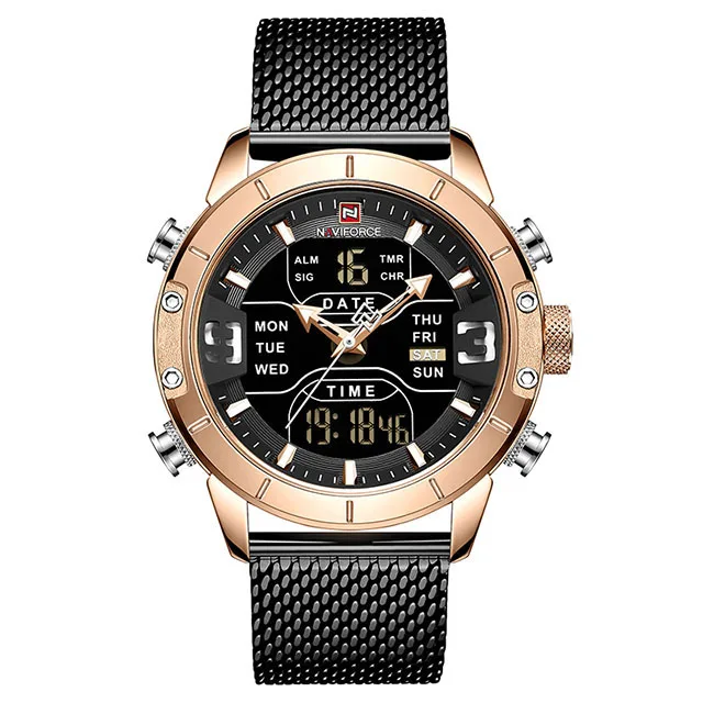 Мужские часы Топ люксовый бренд Модные Повседневные кварцевые наручные часы мужские водонепроницаемые военный армейский Спорт светодиодный часы Relogio Masculino - Цвет: black gold
