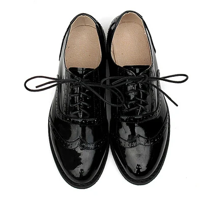 Винтажные Туфли-оксфорды в британском стиле; Модные женские Броги из натуральной кожи на низком каблуке; женские туфли на плоской подошве смешанных цветов в студенческом стиле - Цвет: black 2