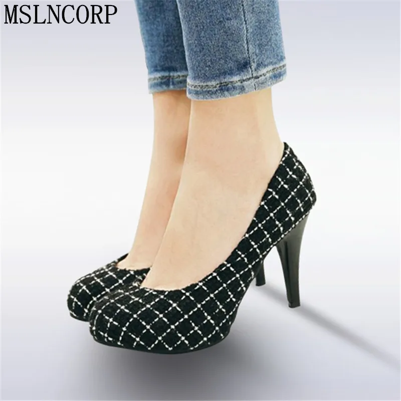 

Plus Size 34-43 New Spring Shallow Mouth Party Women Pumps Slip on Thin High Heels Shoes Round Toe Pumps Female Ladies Platform