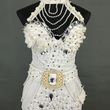 Новинка, боди ручной работы с жемчугом, женская одежда для сцены, танцевальная одежда, джаз, танцевальный цельный костюм, модная Клубная женская одежда певицы