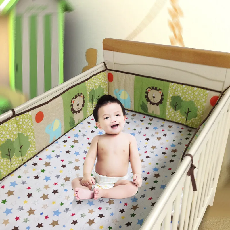 4Pcs/sets Fashion Cartoon Breathable Cotton Baby Crib Bumper Bnfant