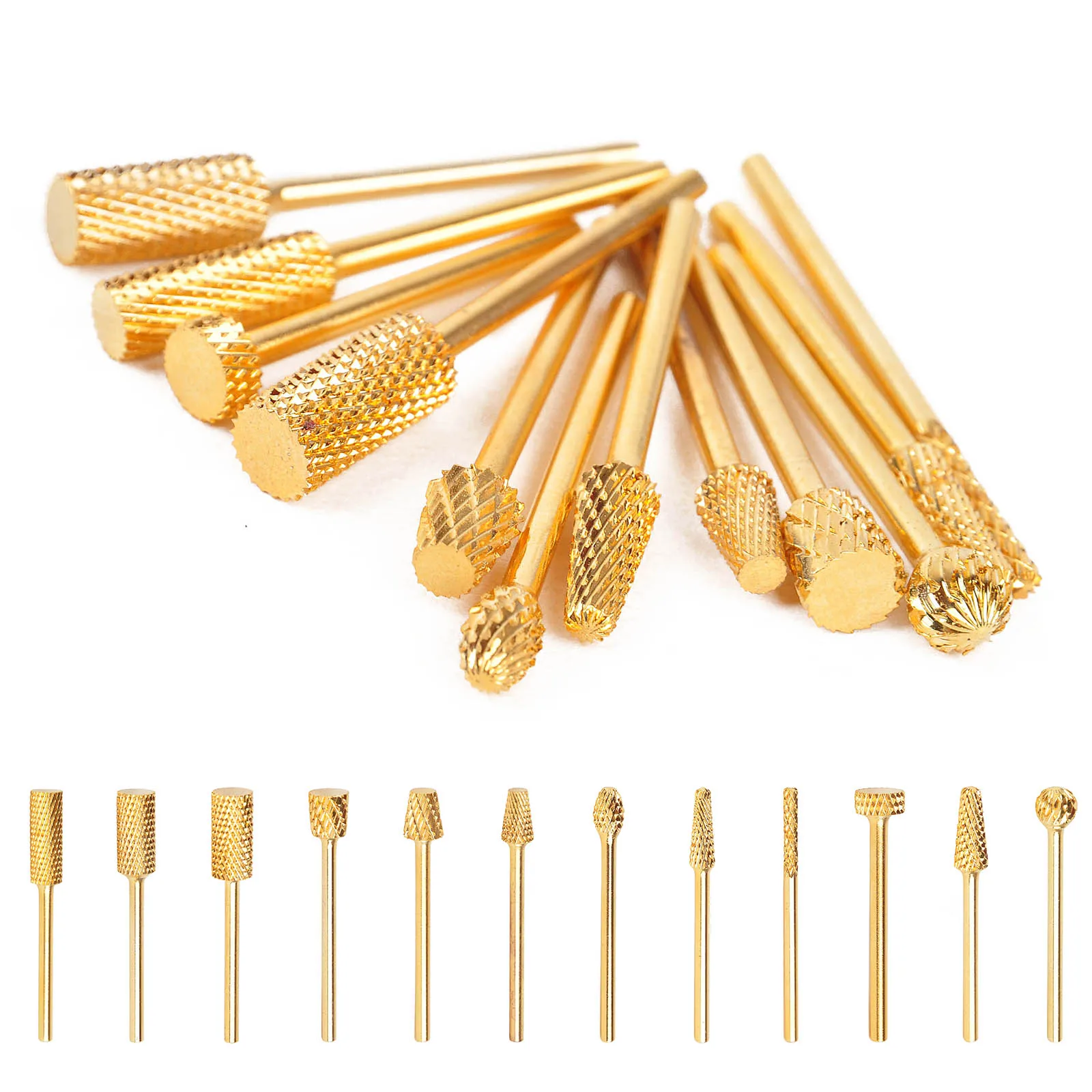 Mayitr 12 Types Nail Drill Carbide Bit High Quality Golden Electric Nail Drill File Carbide Bits Nail Art Manicure Pedicure Tool