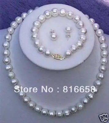 

hot Free shipping@@10-11MM Real Cultured Pearl Necklace Bracelet Earring Set (A0423)