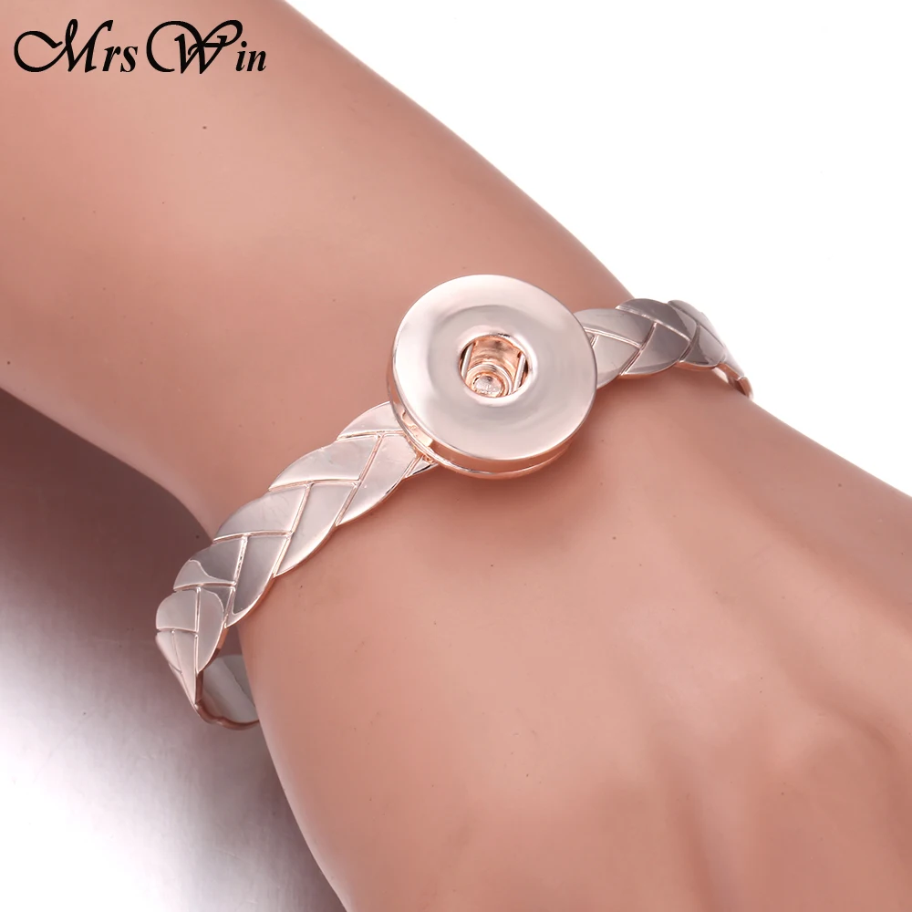

New Snap Jewelry Rose Gold Silver Stainless Steel Snap Button Bracelet Bangles Fit 18mm Snap Buttons Jewelry Snap Cuff Bracelet
