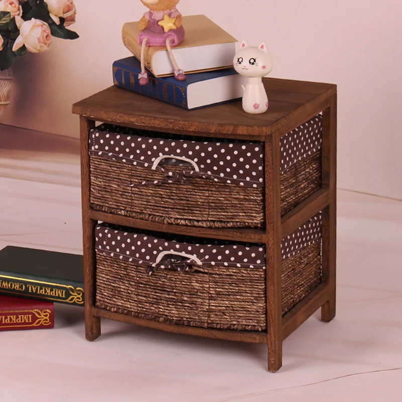 Ec Furniture Pastoral Nest Rattan Wood Bedside Cabinet Storage