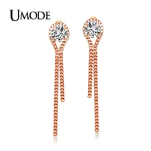 UMODE Long Earrings Fashion Jewelry Rose Gold Plated 3.5ct AAA Cubic Zirconia Drop Earrings For Women AUE0163