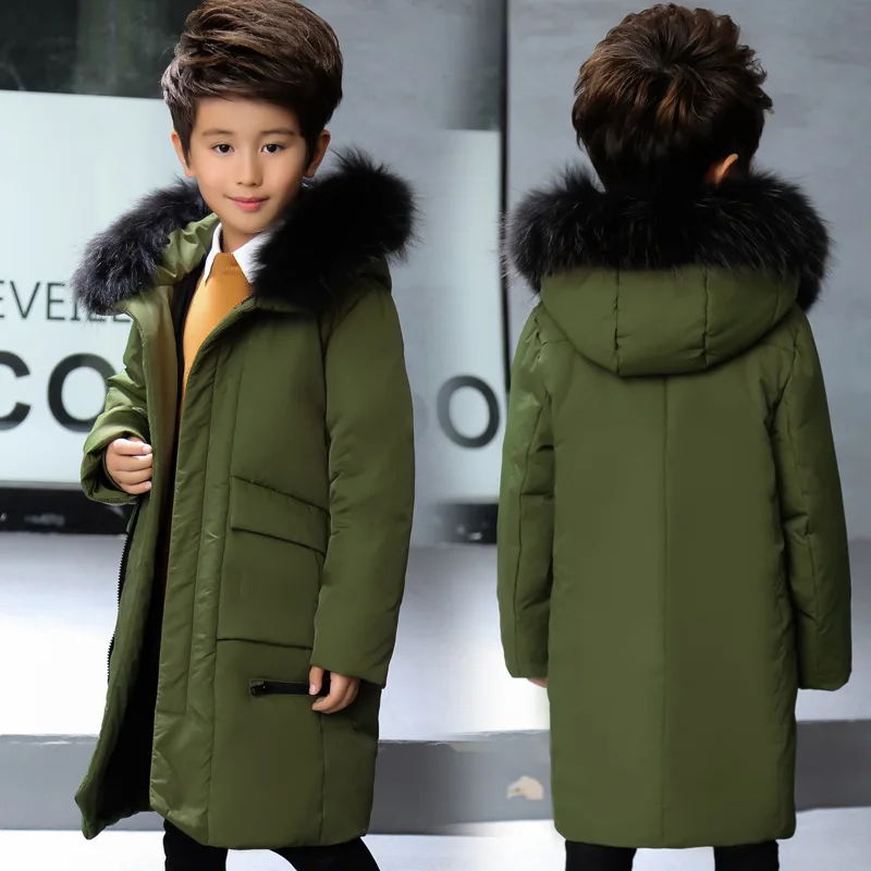 

2019 Fashion Kids Winter Jacket for Boy Clothes Snowsuit Winter Coat Boys Long Fur Hooded Down Coats Outerwear 5-12years