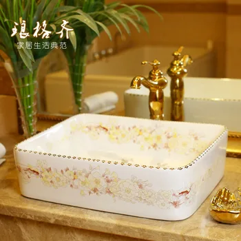 

Plus size counter basin square wash basin ceramic bathroom art basin wash basin lily