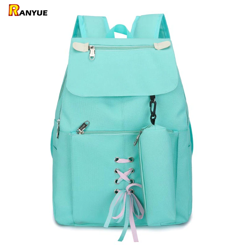 

Ribbon Canvas Women Backpack Set For Teenage Girls School Bags Bookbag Rucksack Women Bagpack Laptop Mochila+Pencil Case Purse