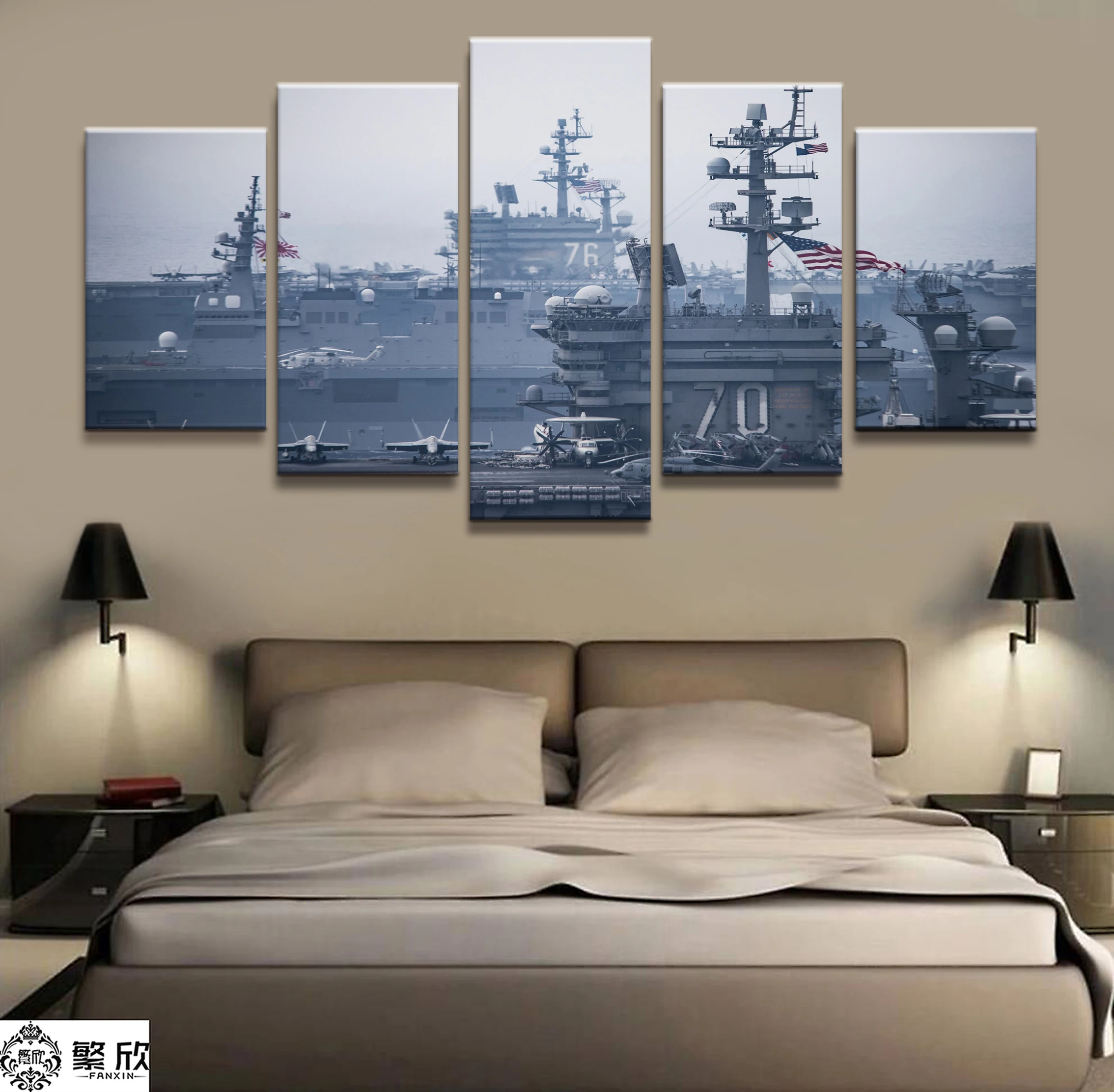 

Home Decor Modular Canvas Picture 5 Piece Military Aircraft Carrier Painting Art Poster Wall For Home Canvas Painting Wholesale