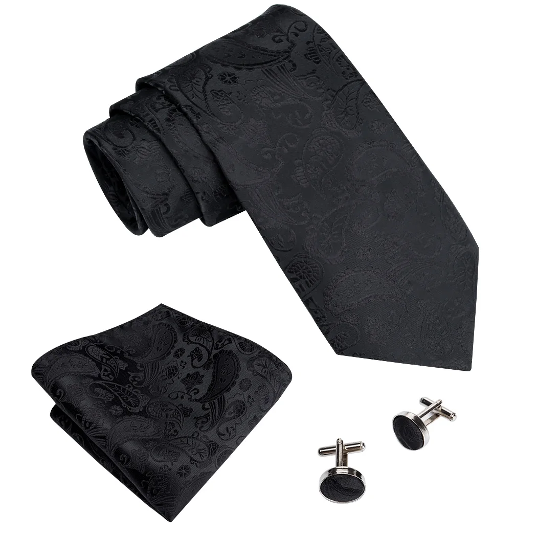 DiBanGu, темно-синие, черные галстуки для мужчин, шелковый галстук, карманные Квадратные запонки, галстук, набор, бизнес, официальная вечеринка, мужские галстуки, DiBanGu - Цвет: MJ-823