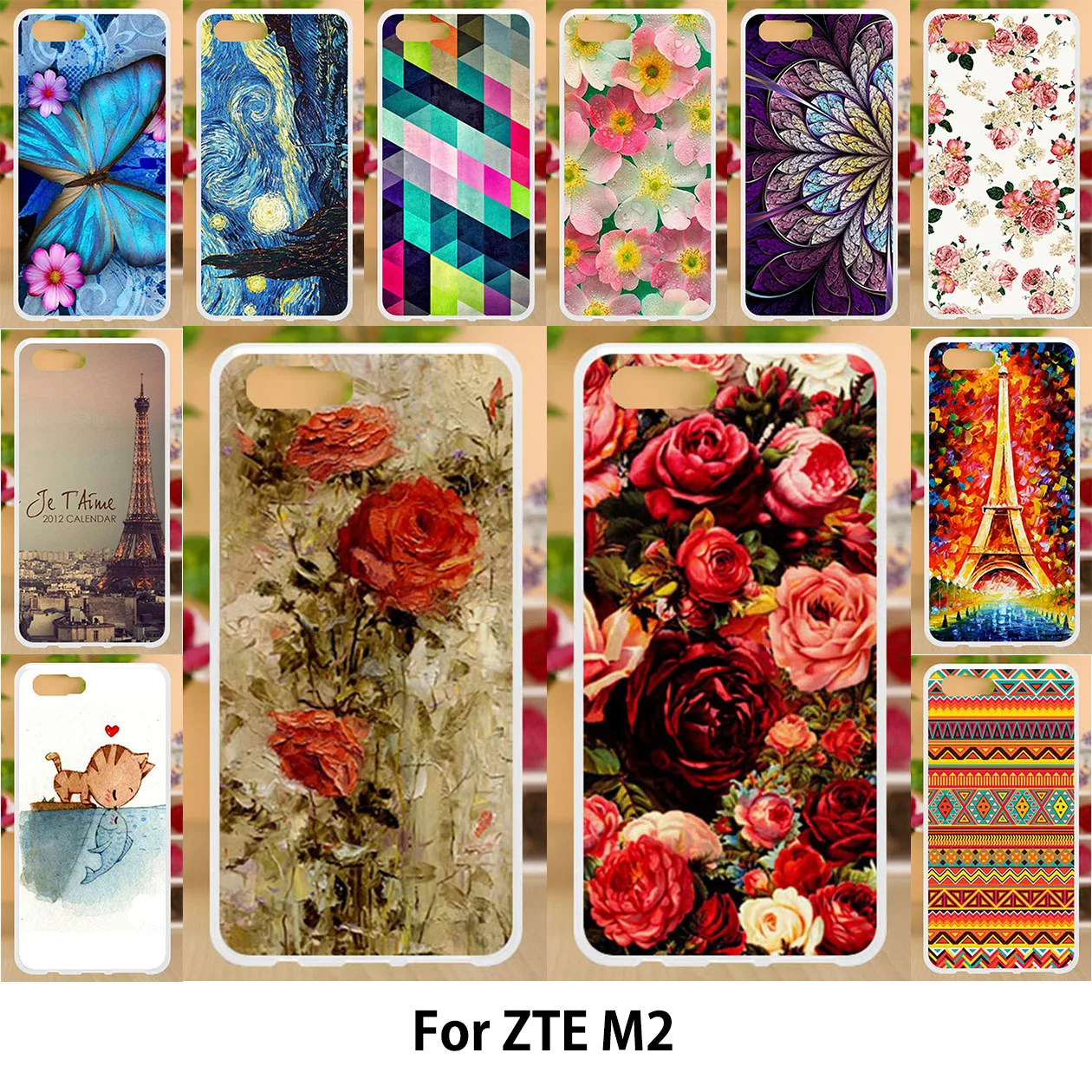 

Anunob For ZTE Nubia M2 Case Silicone Soft TPU Covers Pattened Cases ZTE Nubia M2 5.5 Painting Rose Butterfly Flower Bags Skin