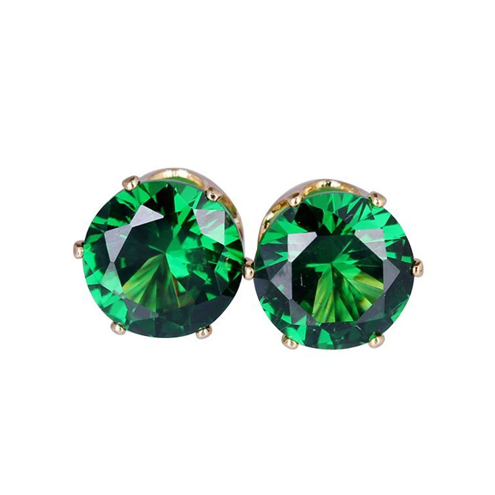 

Cute Gold/White Stud Earring Inlay Zircon Round CZ Crystal (green)