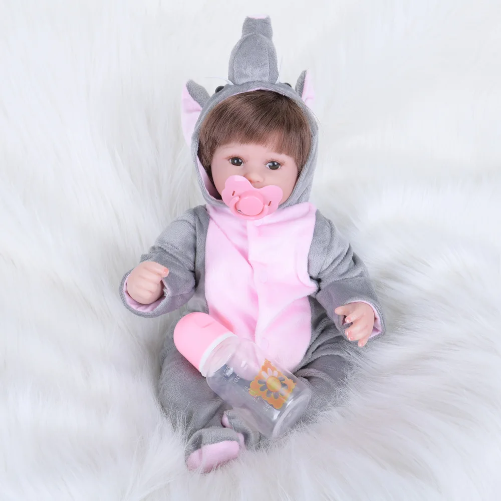 

45cm Handmade Real Looking Newborn Baby Realistic Reborn Dolls With Elephant Clothes For Girls Boneca Baby Bebe Doll Best Gifts