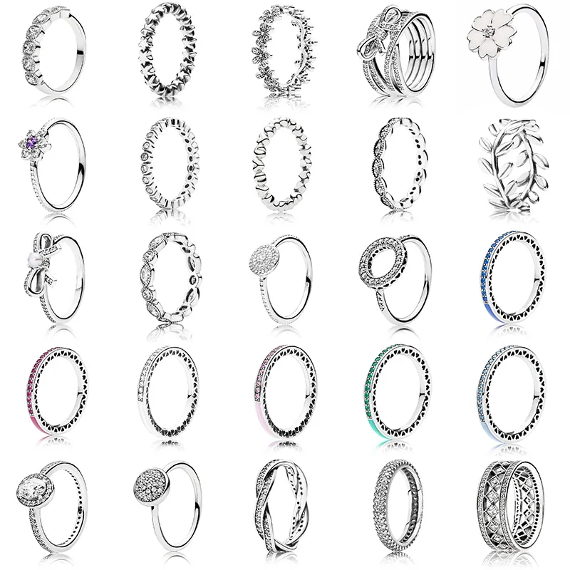 25 стилей, модное поступление, 925 пробы, серебряное кольцо, амулеты, 6 цветов, капля масла, жемчуг, сделай сам, полное Кристальное кольцо для женщин, ювелирное изделие