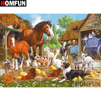 

HOMFUN Full Square/Round Drill 5D DIY Diamond Painting "Horse dog pig" 3D Diamond Embroidery Cross Stitch Home Decor A19497