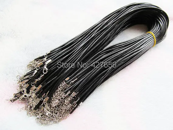

50pcs Adjustable 1mm Black Wax Snake Leather Necklace Cord String Rope,Extender Chain,Lobster Clasp,Beading Cord