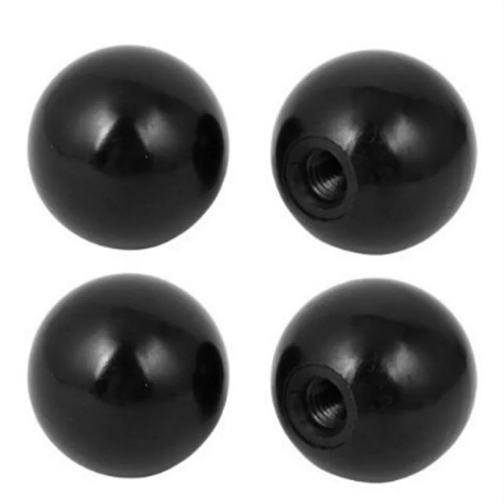 4 Pcs Black Plastic Round 40mm Diameter 12mm Threaded Ball Lever Knob