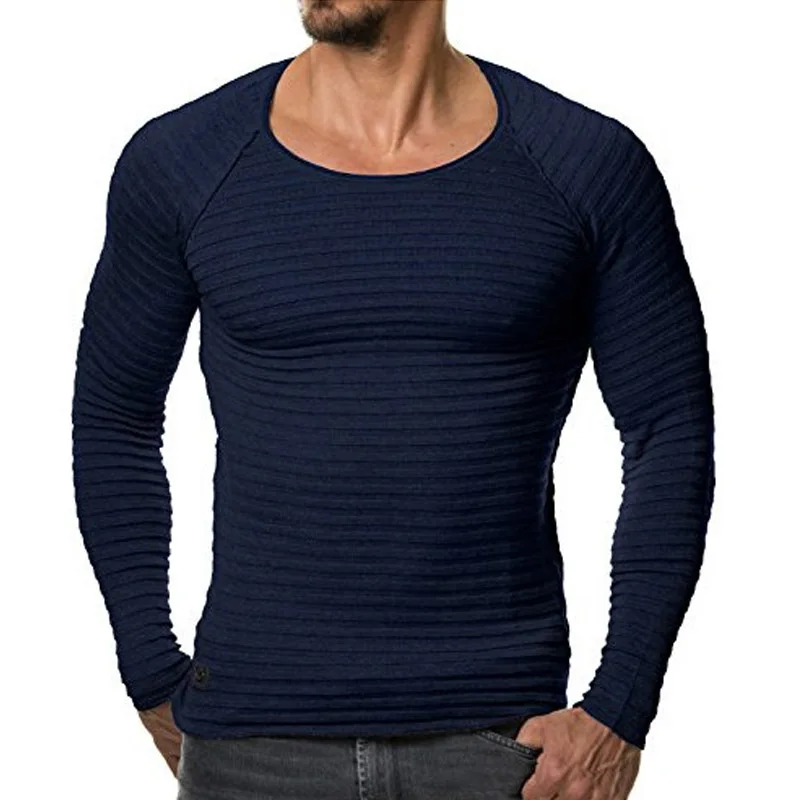 Для мужчин свитера 2018 осень-зима новый вязаный свитер Для мужчин с длинным рукавом свитера в полоску Solid Slim Fit Для мужчин пуловер Hombre