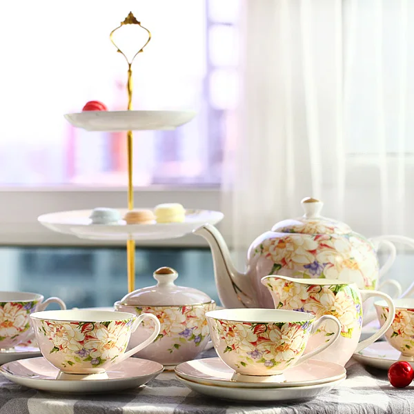 22 Pcs Set Floral Coffee Cup Set Bone China Afternoon Tea Set Gift
