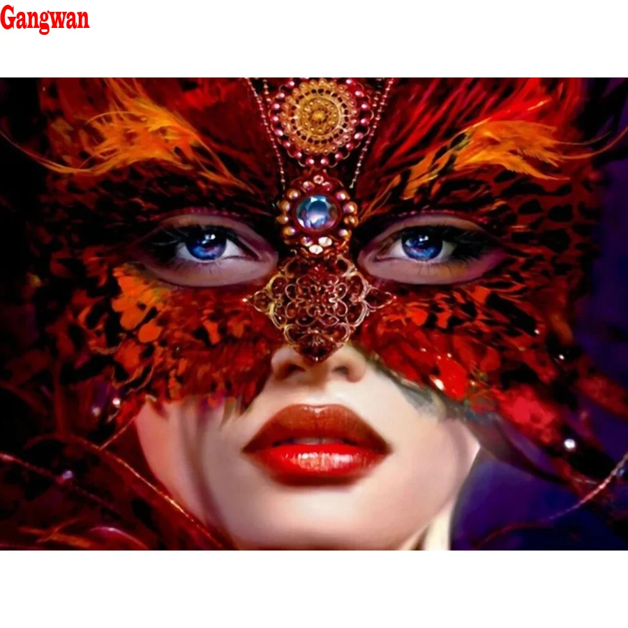 5D diy Diamond Painting red mask girl 3d Cross Stitch Full diamond embroidery diamond Mosaic pattern paint diamond new year gift