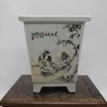 

Chinese old porcelain Four-sided flowerpot with ink figure story pattern