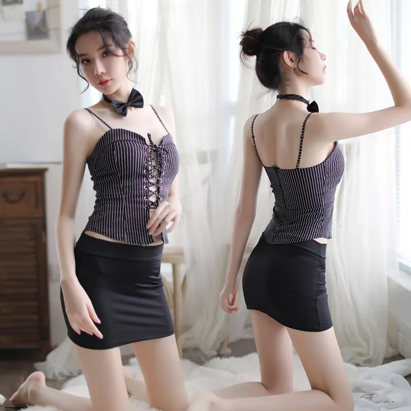 

New Women Lingerie Sexy Hot Erotic Porno Sets Deep V Top +Skirt Office Secretary Teacher OL Secretary Exotic Uniform Costumes