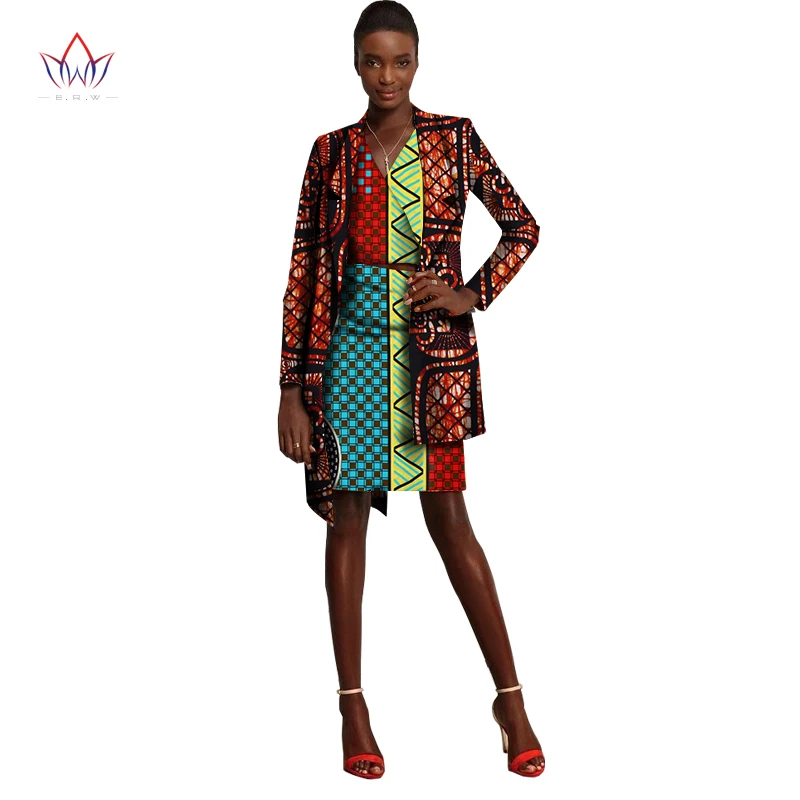 

2019 African Skirt Set for Women V-Neck three pieces Dashiki Skirt Blouse and coat Design a suit Cotton Clothing 6xl WY1145