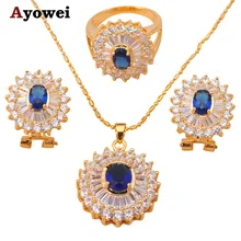 Tono de oro amarillo Collares y Colgantes Pendientes Conjuntos de joyas de Cristal de Circón joyería de Moda Zirconia Anillo sz #7 #5.5 JS182A