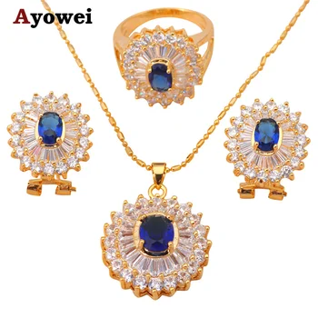

yellow gold tone Necklaces & Pendants Zircon Earrings Crystal Sets jewelry Zirconia Fashion jewelry Ring sz #7 #5.5 JS182A