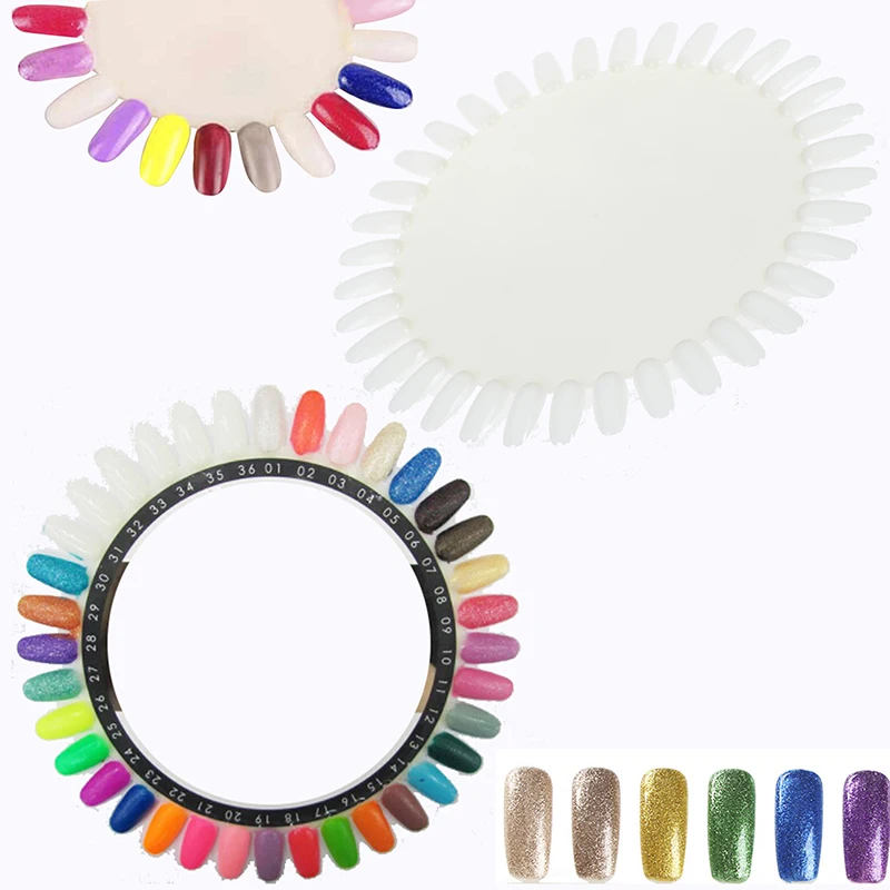1pc 36 Tips False Nail Art Display White Acrylic Nail Color Card Practice Wheel Board Painting Nail Polish Palette Tool