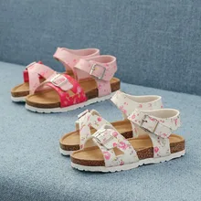 Новые сандалии для девочек; детские сандалии с открытым носком и цветочным узором; милая обувь принцессы; летние модельные туфли с пряжкой; детские сандалии; Sandalias; 24-34