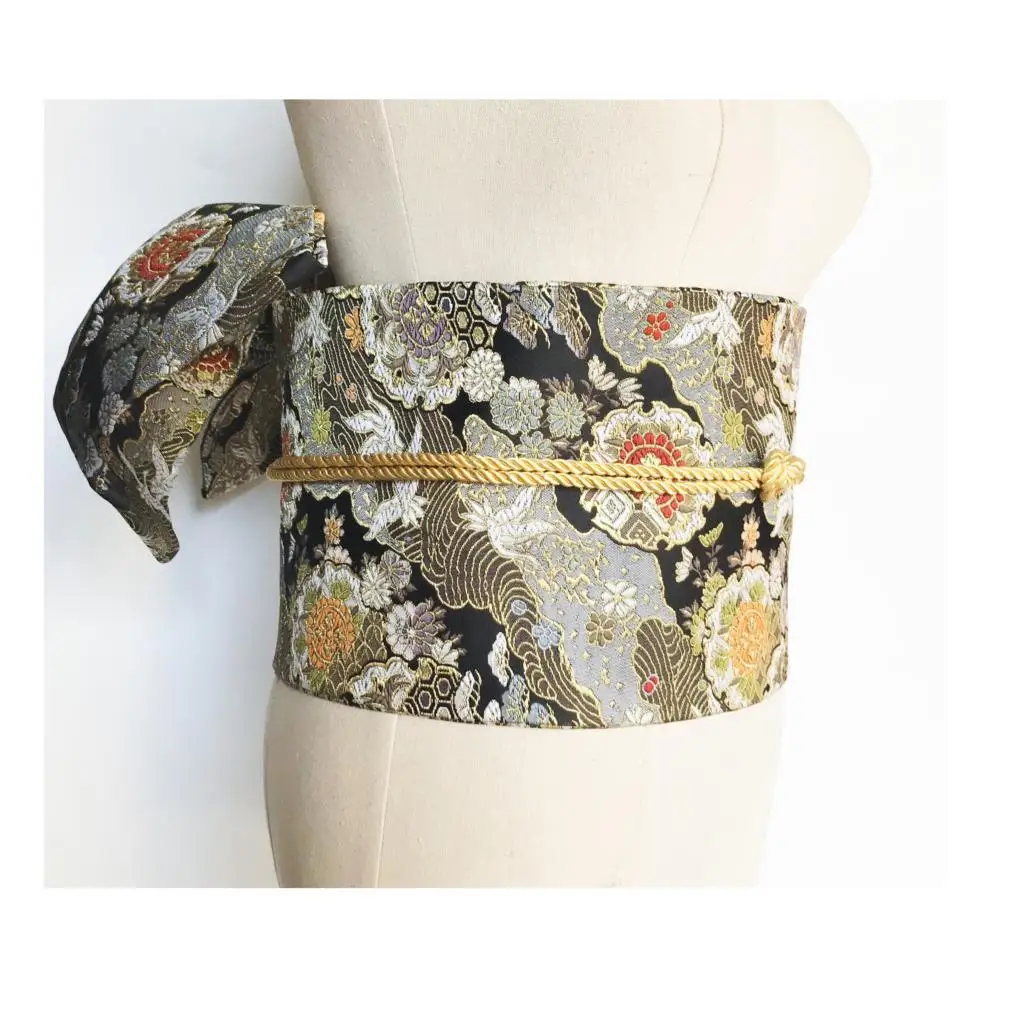 Ретро винтажный вышитый пояс кимоно Женский домашний женский пояс аксессуары для девушек с кисточками и бантами черный - Цвет: color1