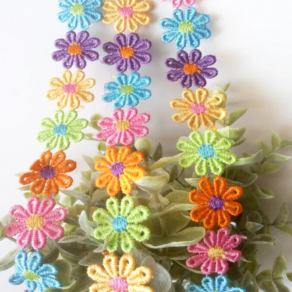 Lace Sewing Supplies K15314 Colorful Daisy Flower Lace Trim lace ribbon sewing patches lace sewing supplies lace sewing accessories