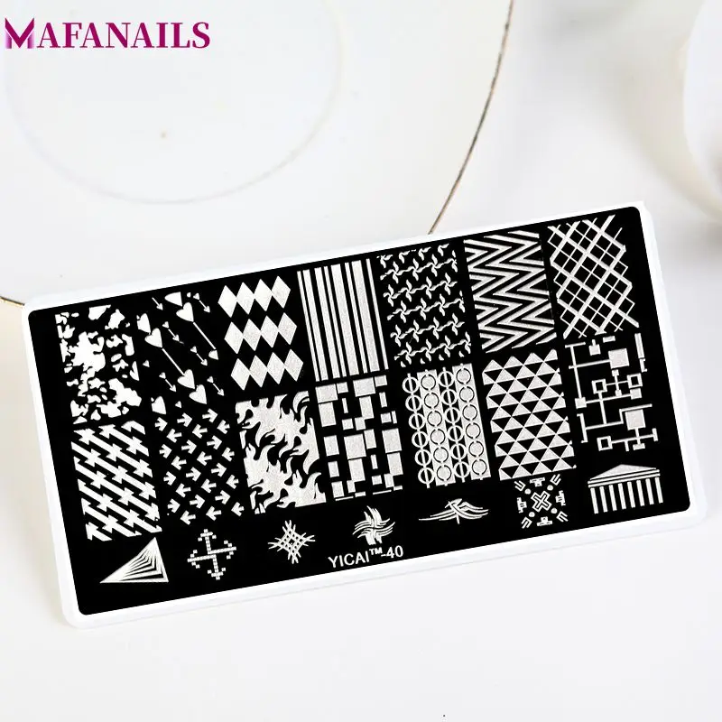 

1 Pcs 12.5*6.5cm Rectangle Stamp Plates Triangle/Heart/Arrow Flower Pattern Manicure Nail Art Stamping Image Plates YiCAIC40