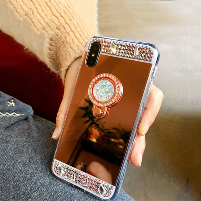 Cermin PC Handphone Meliputi Aksesori untuk Iphone X 8 8 Ditambah 7 7 Ditambah 6 6 s 6 Ditambah Mewah Berlian Wanita CHAOLIDA Ponsel Kembali Covers