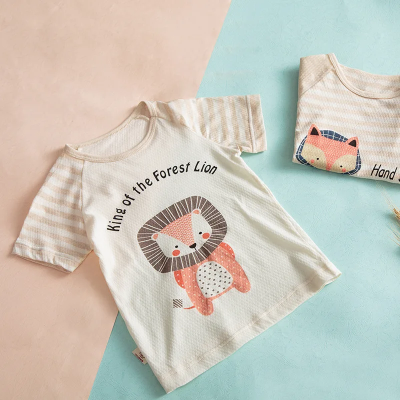 2-6T брендовая хлопковая Базовая рубашка для детей ясельного возраста; футболка с короткими рукавами с изображением жирафа, лисы и Льва;