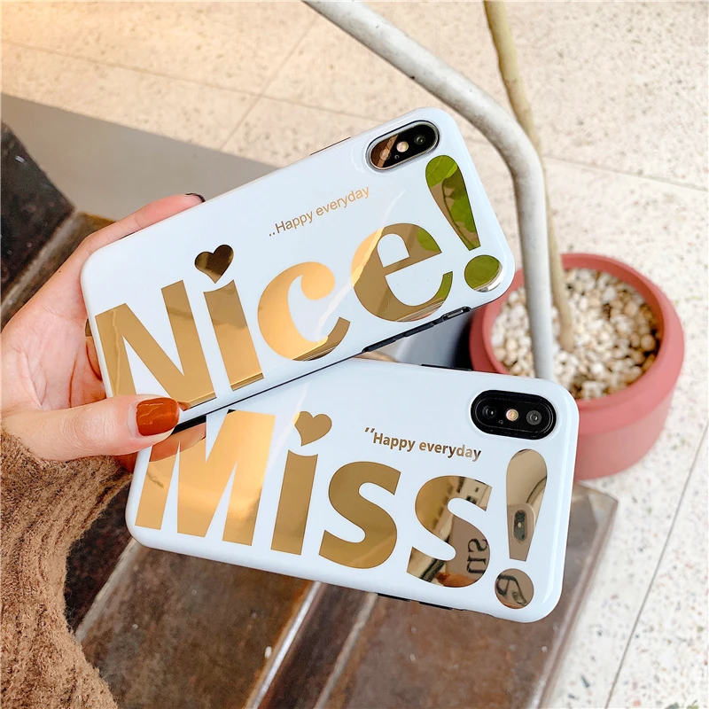 white gold stamping NICE MISS soft shell phone Case For Apple iphone 6 6s 7 8 Plus X XS XR MAX |
