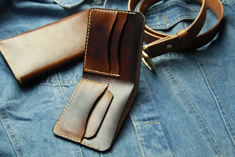 Чистый ручной Сшитый Кожаный кошелек ручной работы для мужчин Breif ручной работы двойные женские кошельки ручной строчкой кожаный бумажник