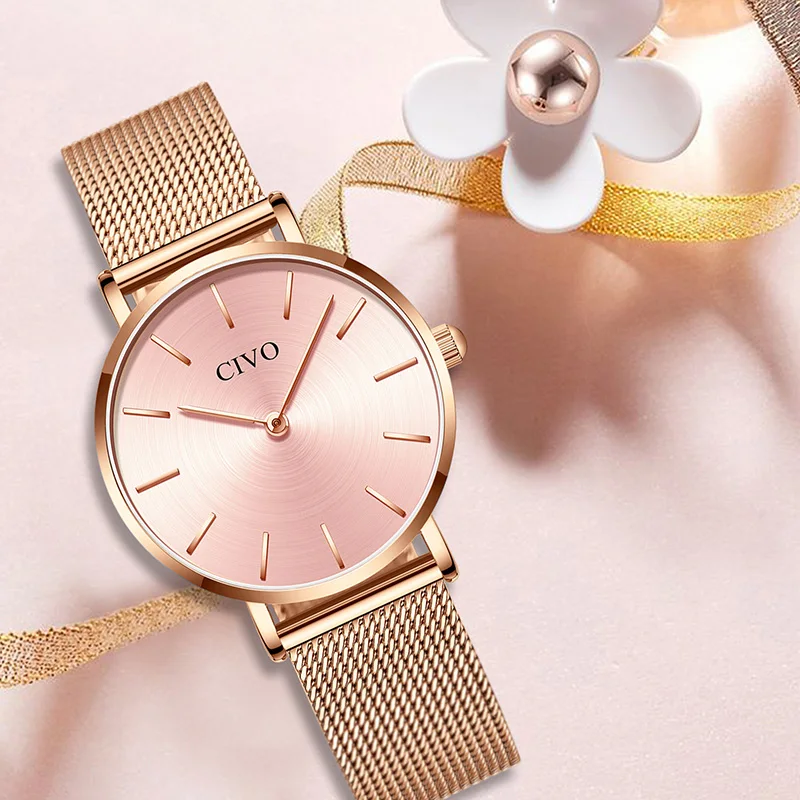 

CIVO Top Brand Womens Watch Waterproof Slim Steel Mesh Strap Watches Montre Femme Ultra Thin Women Wristwatch Quartz Clock