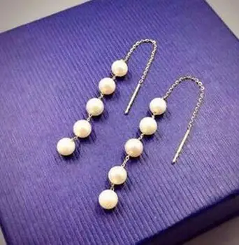 

free shipping luxury Noble jewelry Solid 18 and 7-8MM Natural Freshwater Pearl Earrings Women's Drop Design Dangle