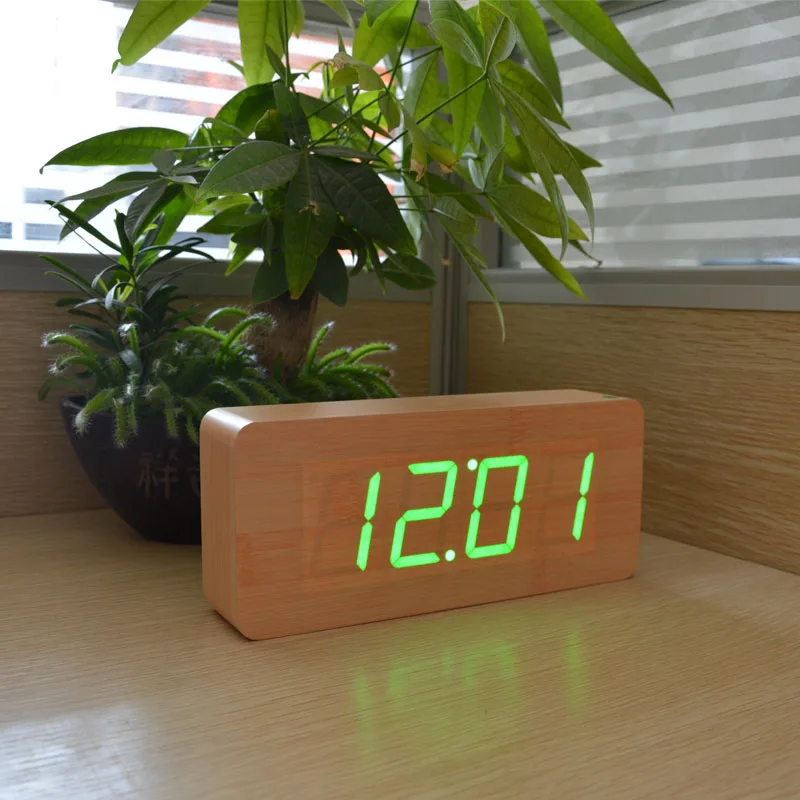 FiBiSonic новые цифровые будильники современный календарь термометр деревянные большие цифры светодиодный настольные часы