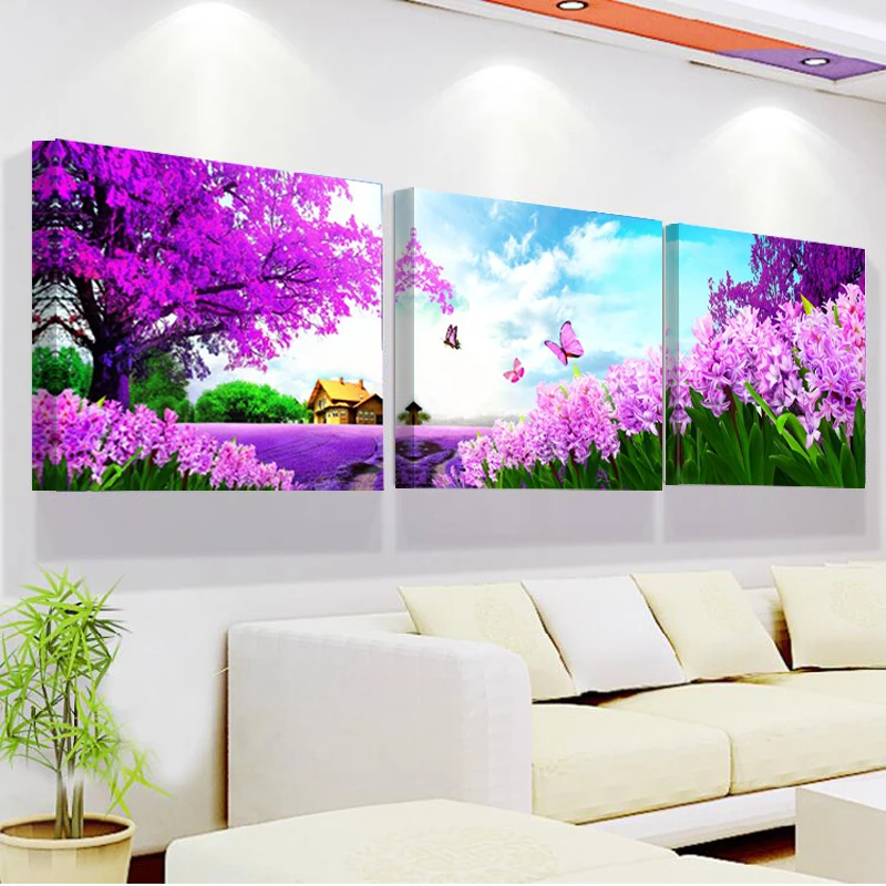 

3pcs Purple Flowers Oil Printing Canvas Wall Art for Home Decoration Living Room Canvas Prints Modern Painting No FrameHY80