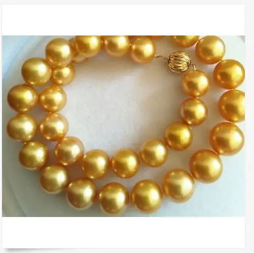 

gorgeous 12-15mm freshwater round gold pearl necklace 18inch 925silver