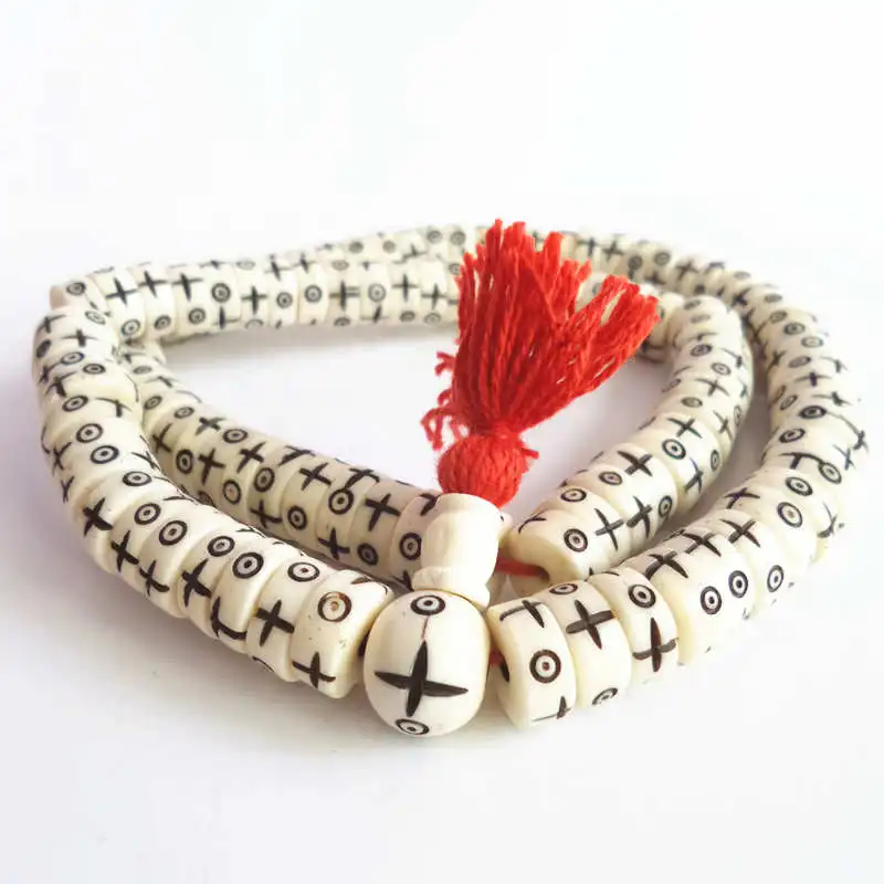 BRO510 тибетские Молитвенные бусины Malas 108 резные из кости яка солнечные звезды